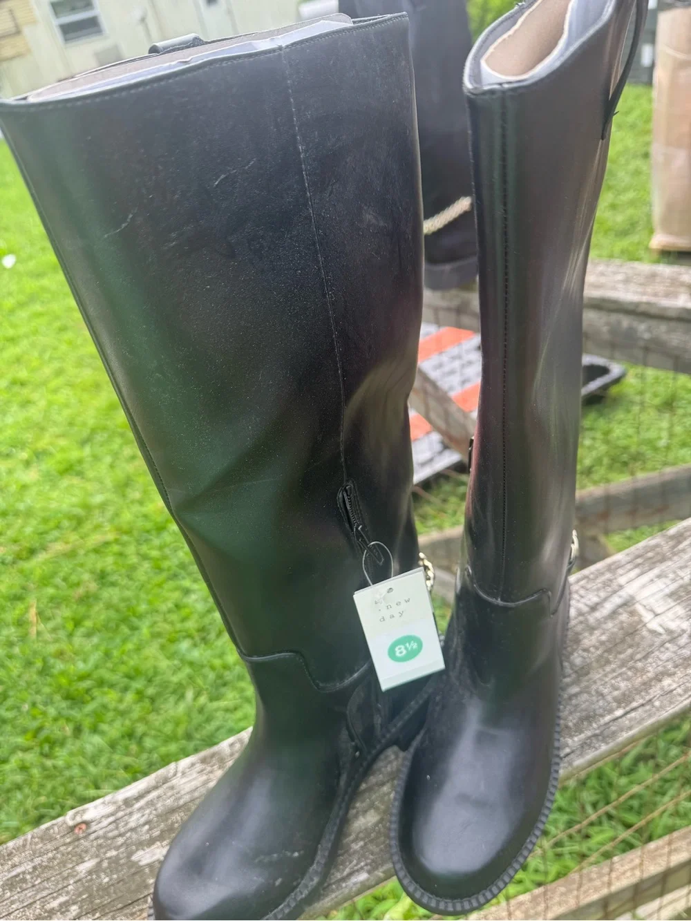 Women’s Black Over-the-Knee Boots with Chain Accent